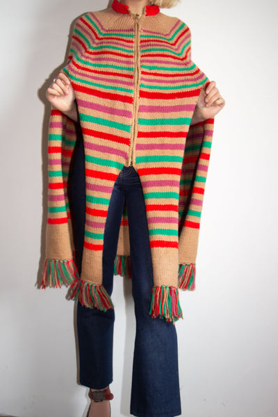 Vintage 1940's - 1950's Striped Wool Cape