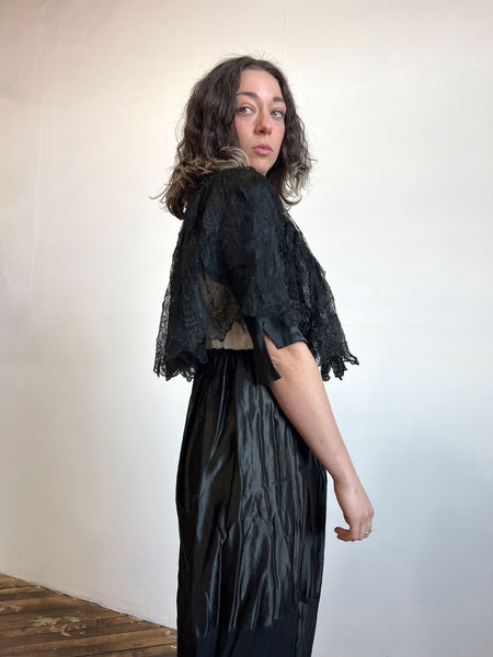 Antique 1890s- 1900's Black Silk Lace Cape