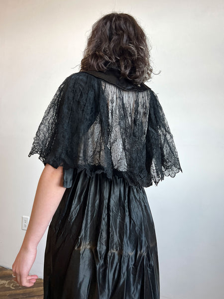 Antique 1890s- 1900's Black Silk Lace Cape