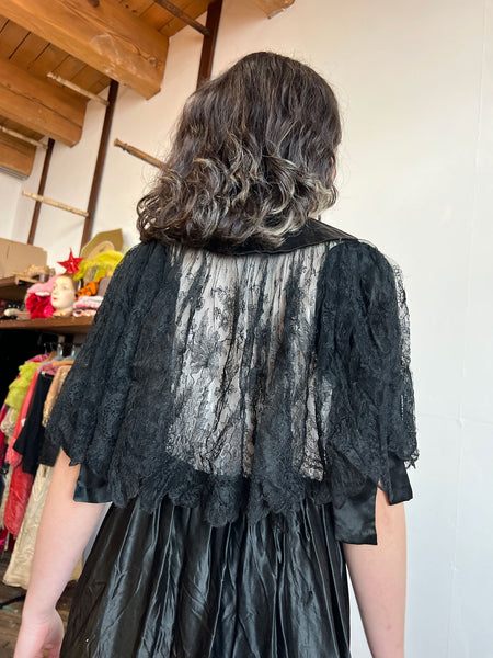 Antique 1890s- 1900's Black Silk Lace Cape