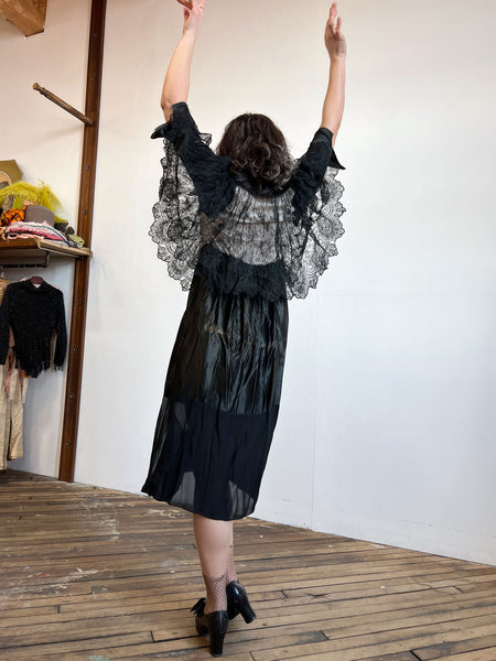 Antique 1890s- 1900's Black Silk Lace Cape