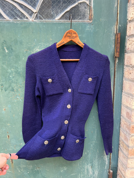 Vintage Early 1940's Blue Wool Cardigan