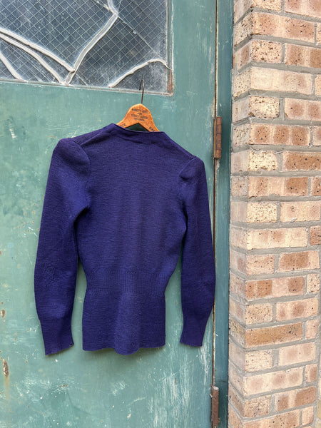 Vintage Early 1940's Blue Wool Cardigan