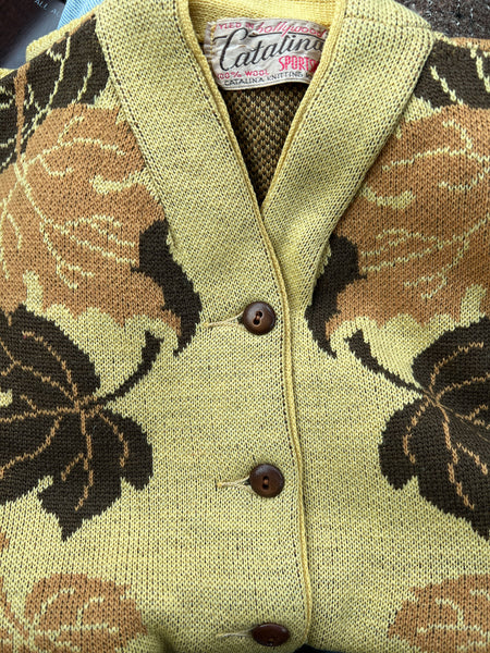 Vintage 1940's Catalina Sweater, Falling Leaves, 40's Sportswear