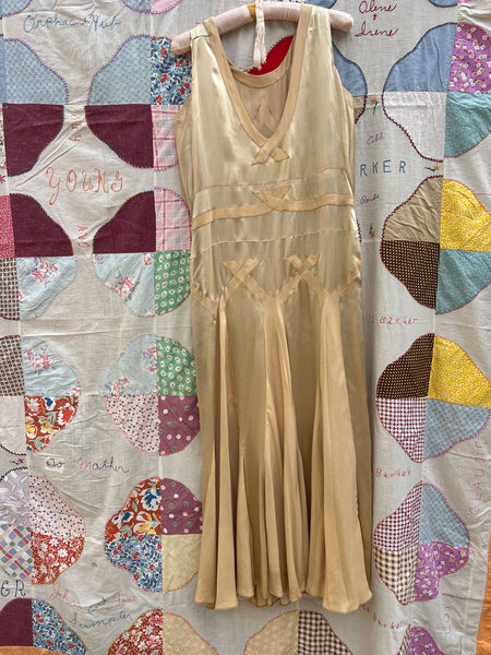 Antique 1920's Champagne Silk Satin Gown