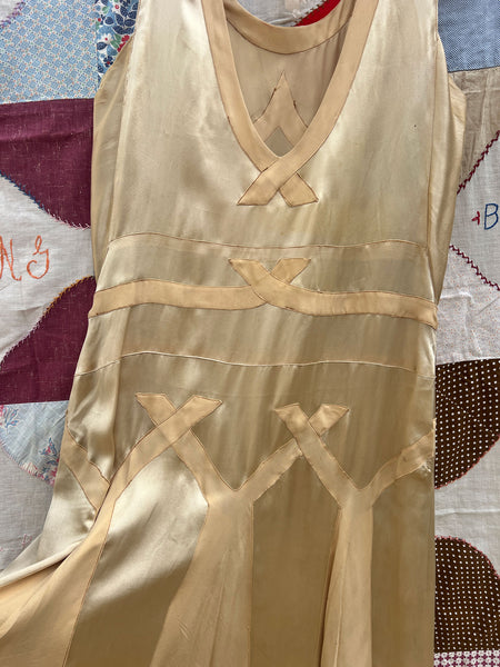 Antique 1920's Champagne Silk Satin Gown