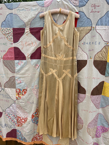 Antique 1920's Champagne Silk Satin Gown