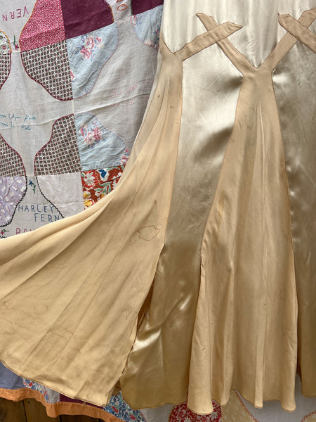 Antique 1920's Champagne Silk Satin Gown
