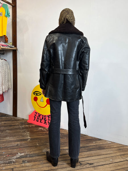 Vintage 1950's Men's Double Breasted Leather Car Coat