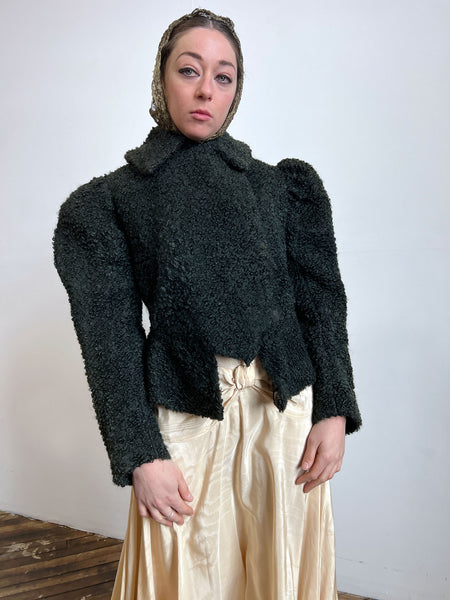 Antique Black Fuzzy Puff Sleeve Coat