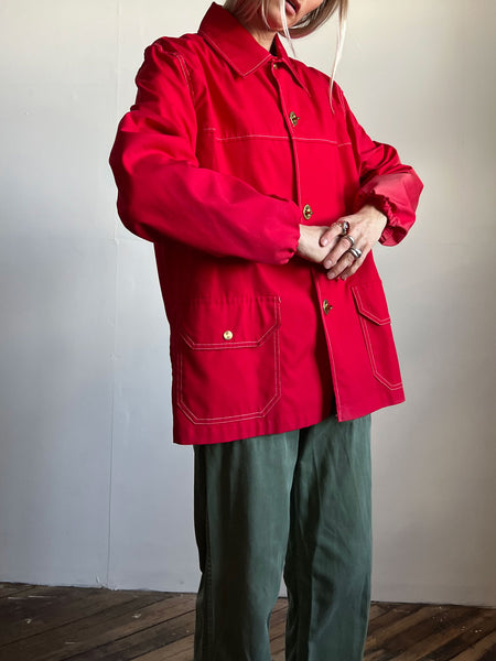 Vintage 1960's Red Toggle Jacket Coat, Outerwear 60's, Unisex