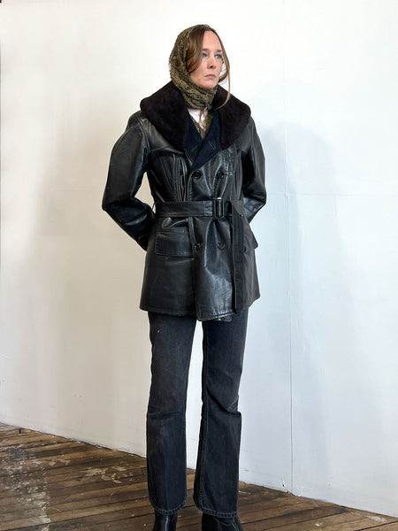 Vintage 1950's Men's Double Breasted Leather Car Coat