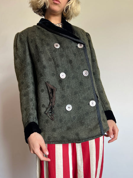 Antique Polka Dot Mohair Wool Coat, Edwardian