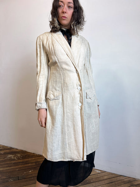Antique Edwardian Linen Coat, Duster, Early Women's Sportswear