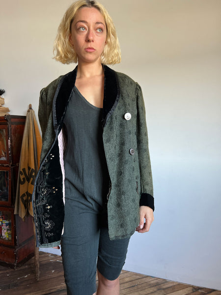 Antique Polka Dot Mohair Wool Coat, Edwardian