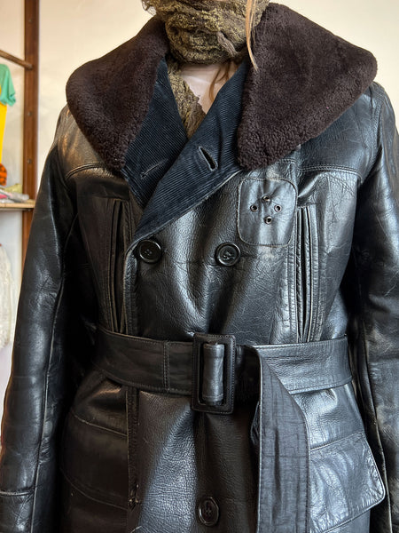 Vintage 1950's Men's Double Breasted Leather Car Coat