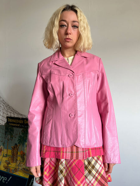 Vintage Y2K Bubblegum Pink Leather Jacket