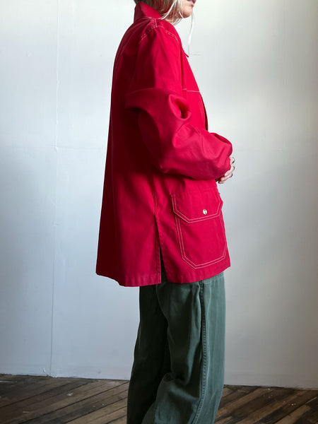 Vintage 1960's Red Toggle Jacket Coat, Outerwear 60's, Unisex