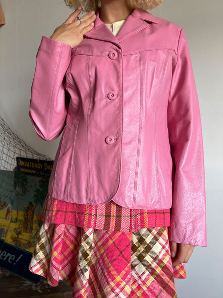 Vintage Y2K Bubblegum Pink Leather Jacket