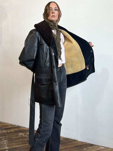 Vintage 1950's Men's Double Breasted Leather Car Coat