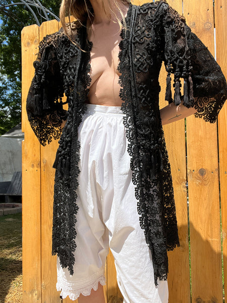 Antique Late 1800's Black Woven Net Open Hanging Top