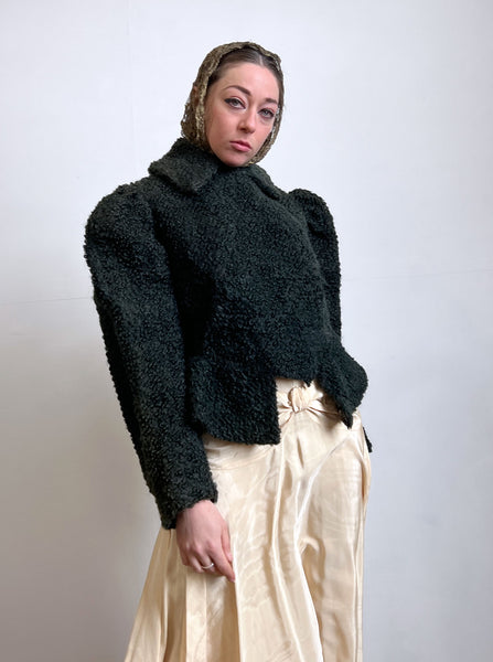 Antique Black Fuzzy Puff Sleeve Coat