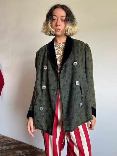 Antique Polka Dot Mohair Wool Coat, Edwardian