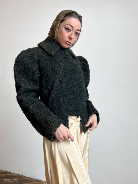 Antique Black Fuzzy Puff Sleeve Coat
