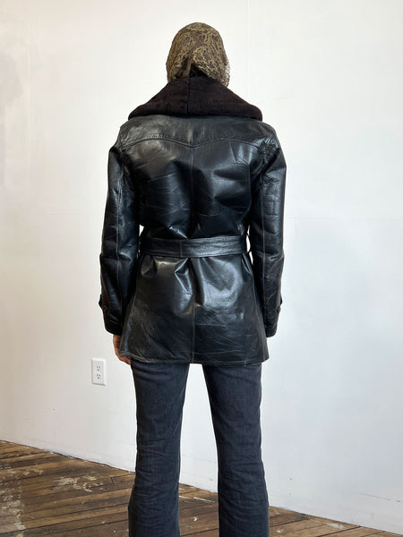 Vintage 1950's Men's Double Breasted Leather Car Coat