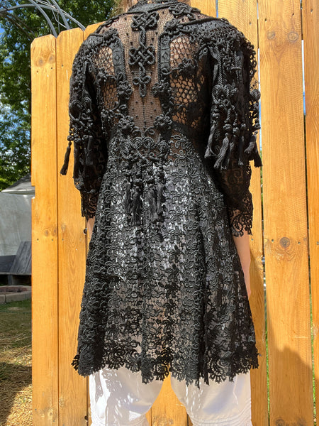 Antique Late 1800's Black Woven Net Open Hanging Top