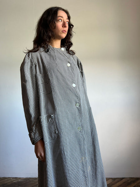 Antique - Early Vintage 1910's 1920's Floor Length Puff Sleeved Coat, Houndstooth