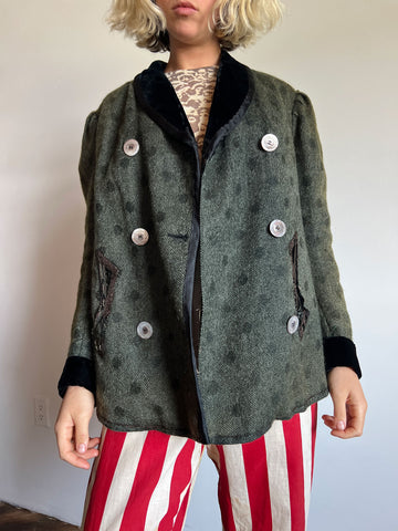 Antique Polka Dot Mohair Wool Coat, Edwardian