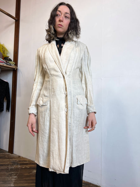 Antique Edwardian Linen Coat, Duster, Early Women's Sportswear