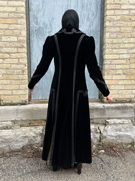 Antique Edwardian Era Women's Dramatic Black Floor Length Coat