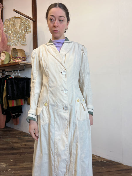 Antique Edwardian Era Women's Cotton Coat - Duster