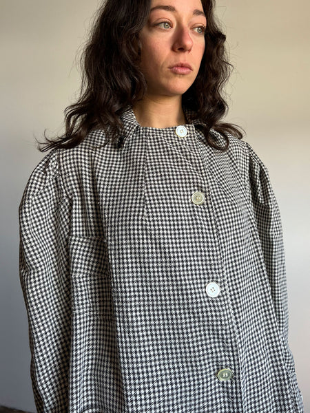 Antique - Early Vintage 1910's 1920's Floor Length Puff Sleeved Coat, Houndstooth