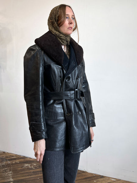 Vintage 1950's Men's Double Breasted Leather Car Coat