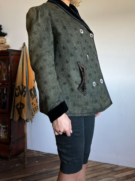 Antique Polka Dot Mohair Wool Coat, Edwardian