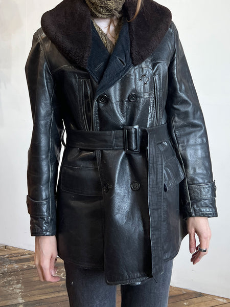 Vintage 1950's Men's Double Breasted Leather Car Coat