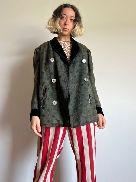Antique Polka Dot Mohair Wool Coat, Edwardian