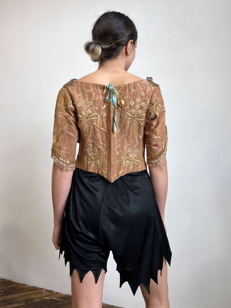 Antique Victorian Era Bodice with Beadwork and Embroidered Ribbons