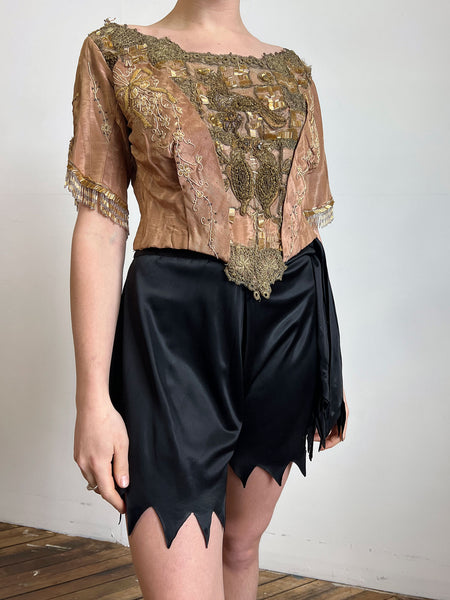 Antique Victorian Era Bodice with Beadwork and Embroidered Ribbons