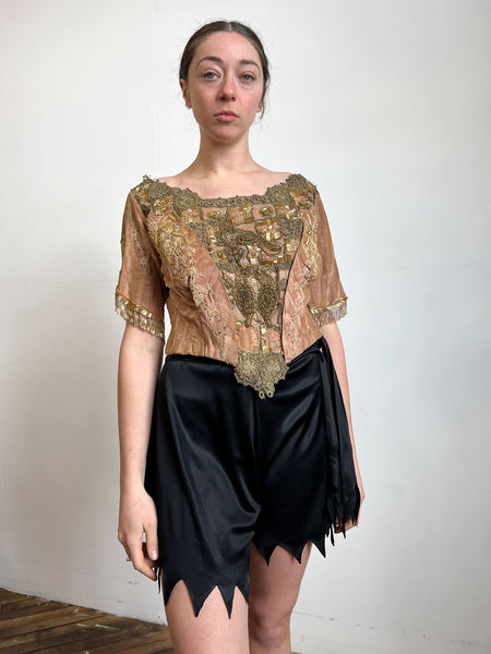 Antique Victorian Era Bodice with Beadwork and Embroidered Ribbons
