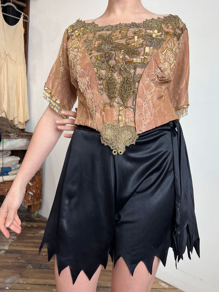 Antique Victorian Era Bodice with Beadwork and Embroidered Ribbons