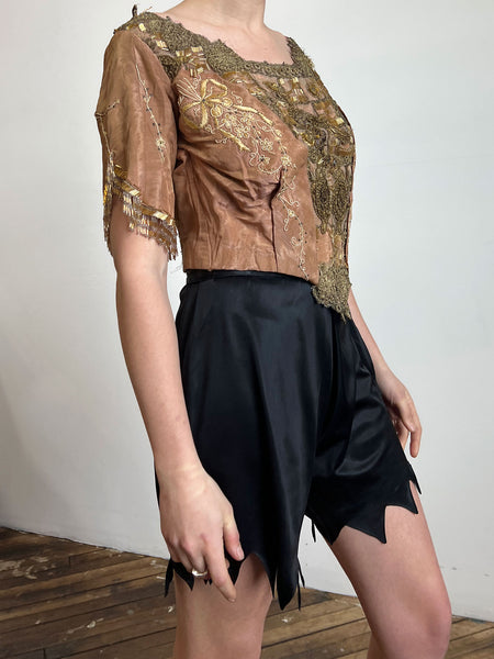 Antique Victorian Era Bodice with Beadwork and Embroidered Ribbons