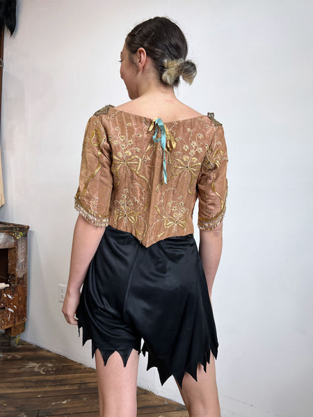 Antique Victorian Era Bodice with Beadwork and Embroidered Ribbons