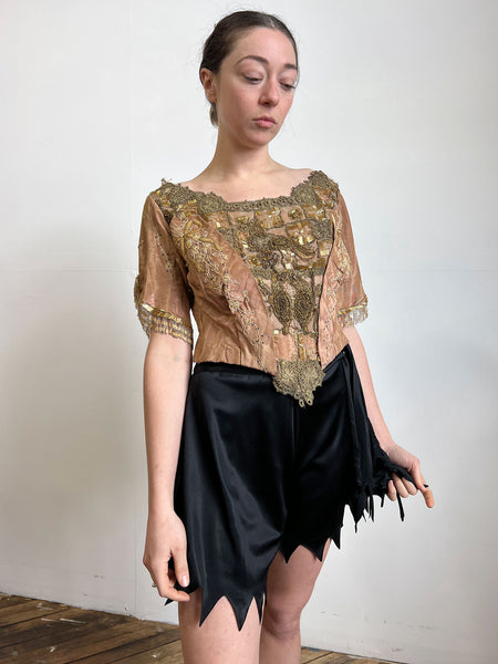 Antique Victorian Era Bodice with Beadwork and Embroidered Ribbons