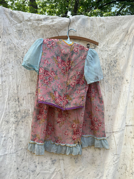 Antique 1920's Floral Printed Two Piece Blouse and Skirt Costume Set