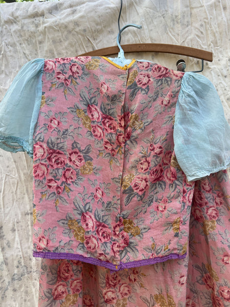 Antique 1920's Floral Printed Two Piece Blouse and Skirt Costume Set