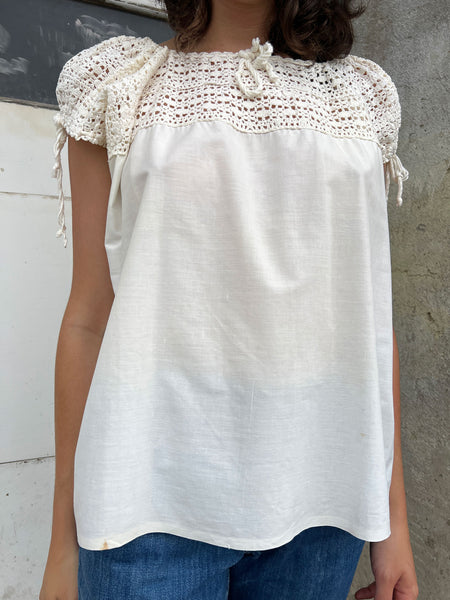 Antique - Early Vintage 1910's - 20's Crocheted Cotton Blouse